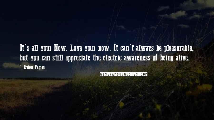 Ruben Papian Quotes: It's all your Now. Love your now. It can't always be pleasurable, but you can still appreciate the electric awareness of being alive.