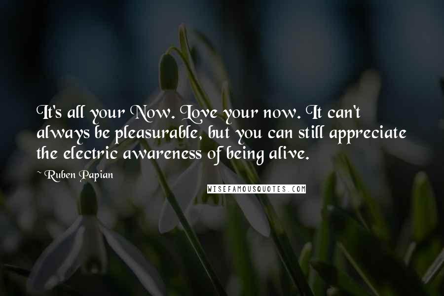 Ruben Papian Quotes: It's all your Now. Love your now. It can't always be pleasurable, but you can still appreciate the electric awareness of being alive.