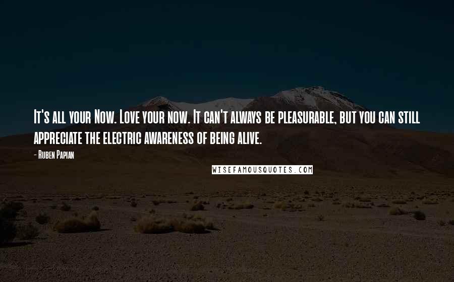 Ruben Papian Quotes: It's all your Now. Love your now. It can't always be pleasurable, but you can still appreciate the electric awareness of being alive.