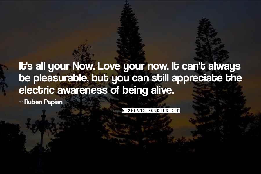 Ruben Papian Quotes: It's all your Now. Love your now. It can't always be pleasurable, but you can still appreciate the electric awareness of being alive.