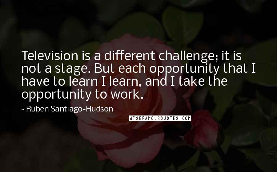 Ruben Santiago-Hudson Quotes: Television is a different challenge; it is not a stage. But each opportunity that I have to learn I learn, and I take the opportunity to work.