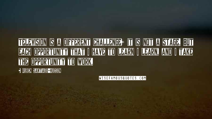 Ruben Santiago-Hudson Quotes: Television is a different challenge; it is not a stage. But each opportunity that I have to learn I learn, and I take the opportunity to work.