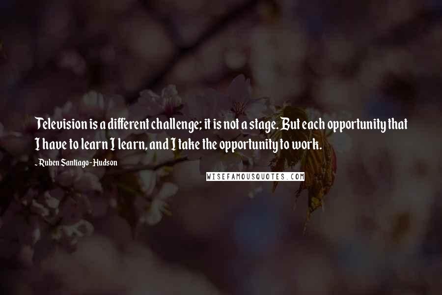 Ruben Santiago-Hudson Quotes: Television is a different challenge; it is not a stage. But each opportunity that I have to learn I learn, and I take the opportunity to work.