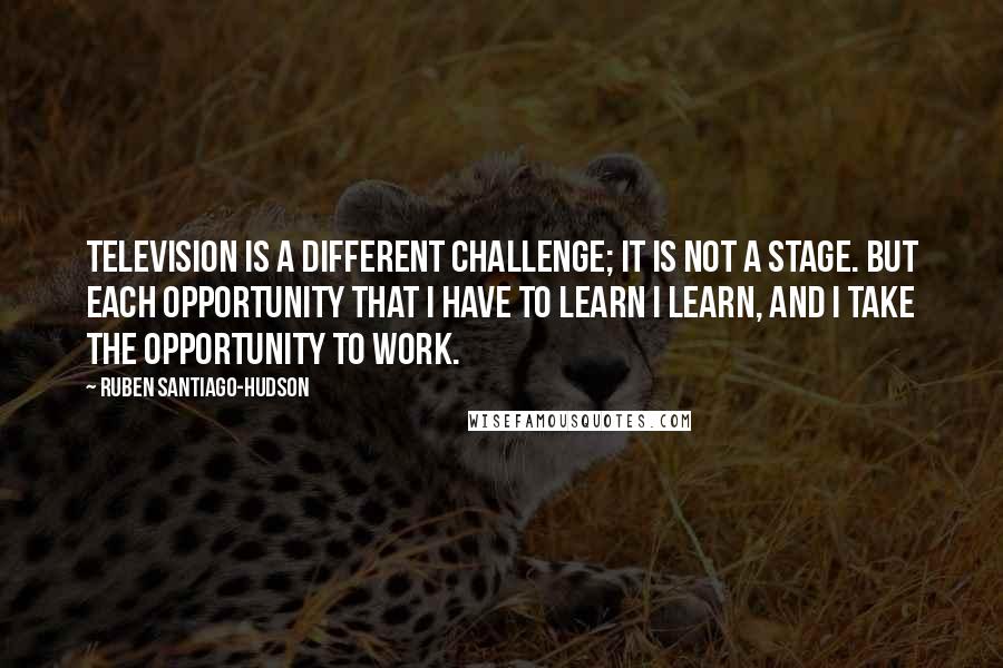 Ruben Santiago-Hudson Quotes: Television is a different challenge; it is not a stage. But each opportunity that I have to learn I learn, and I take the opportunity to work.