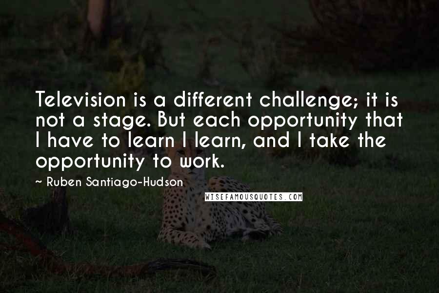Ruben Santiago-Hudson Quotes: Television is a different challenge; it is not a stage. But each opportunity that I have to learn I learn, and I take the opportunity to work.