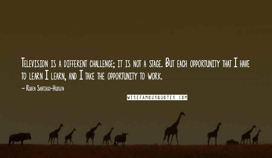 Ruben Santiago-Hudson Quotes: Television is a different challenge; it is not a stage. But each opportunity that I have to learn I learn, and I take the opportunity to work.