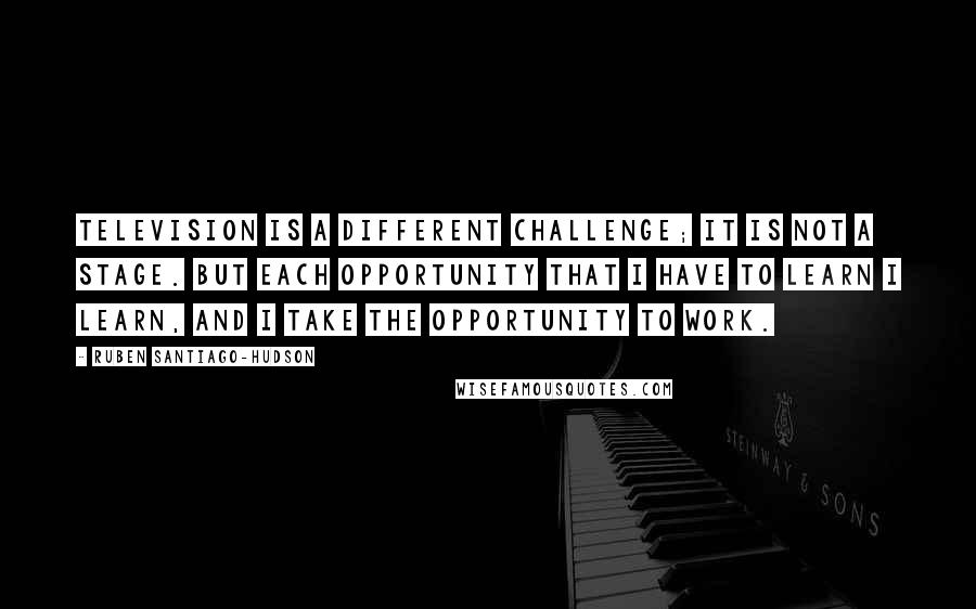Ruben Santiago-Hudson Quotes: Television is a different challenge; it is not a stage. But each opportunity that I have to learn I learn, and I take the opportunity to work.