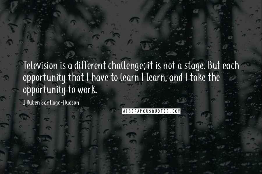 Ruben Santiago-Hudson Quotes: Television is a different challenge; it is not a stage. But each opportunity that I have to learn I learn, and I take the opportunity to work.