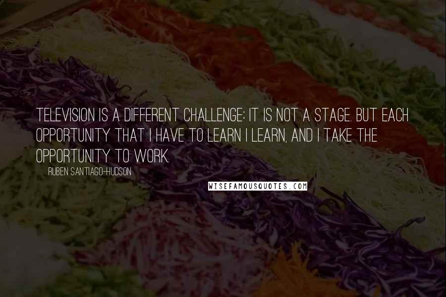 Ruben Santiago-Hudson Quotes: Television is a different challenge; it is not a stage. But each opportunity that I have to learn I learn, and I take the opportunity to work.