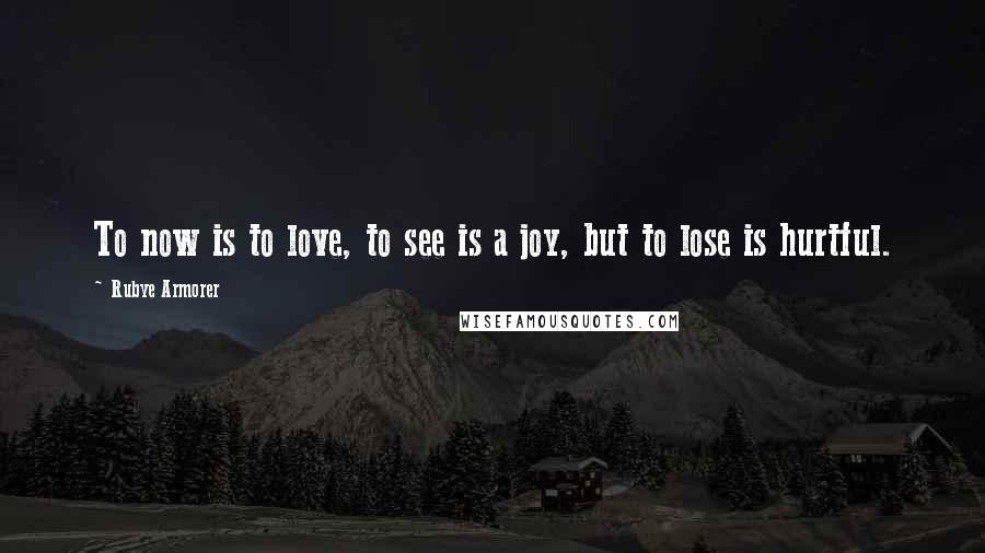 Rubye Armorer Quotes: To now is to love, to see is a joy, but to lose is hurtful.