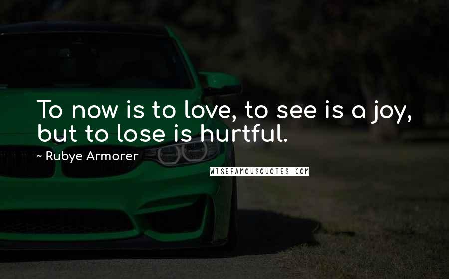 Rubye Armorer Quotes: To now is to love, to see is a joy, but to lose is hurtful.