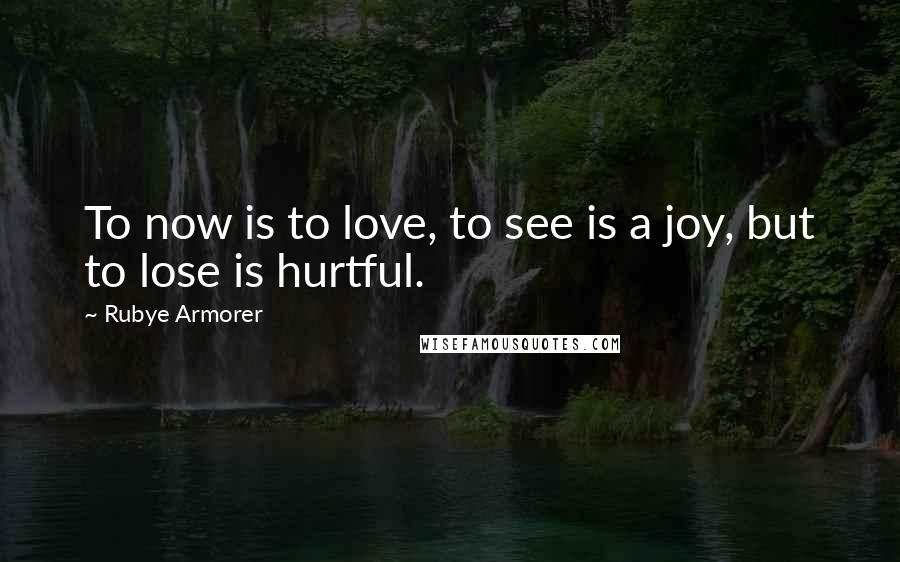 Rubye Armorer Quotes: To now is to love, to see is a joy, but to lose is hurtful.