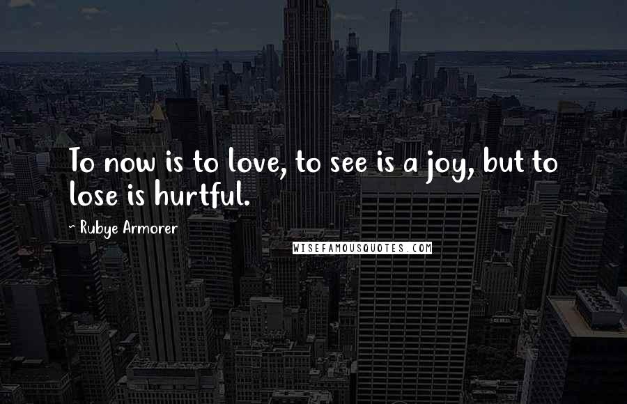 Rubye Armorer Quotes: To now is to love, to see is a joy, but to lose is hurtful.