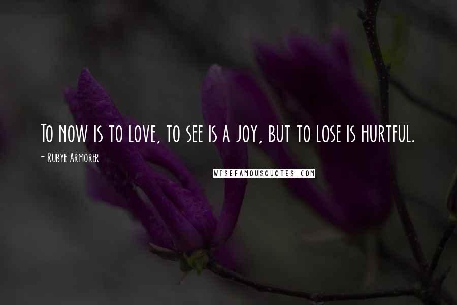 Rubye Armorer Quotes: To now is to love, to see is a joy, but to lose is hurtful.