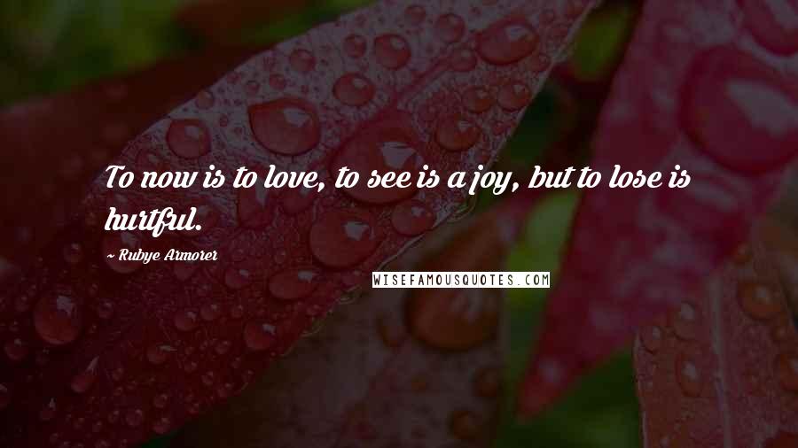 Rubye Armorer Quotes: To now is to love, to see is a joy, but to lose is hurtful.