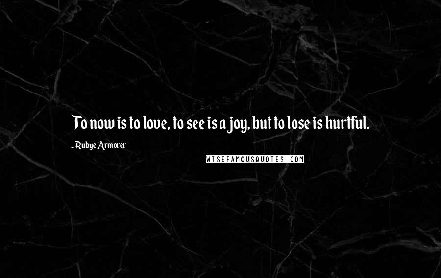 Rubye Armorer Quotes: To now is to love, to see is a joy, but to lose is hurtful.