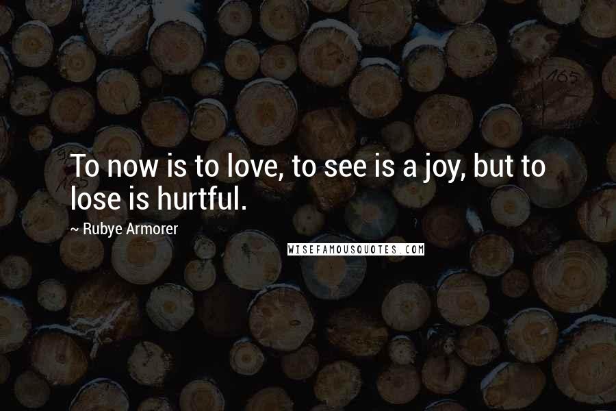 Rubye Armorer Quotes: To now is to love, to see is a joy, but to lose is hurtful.