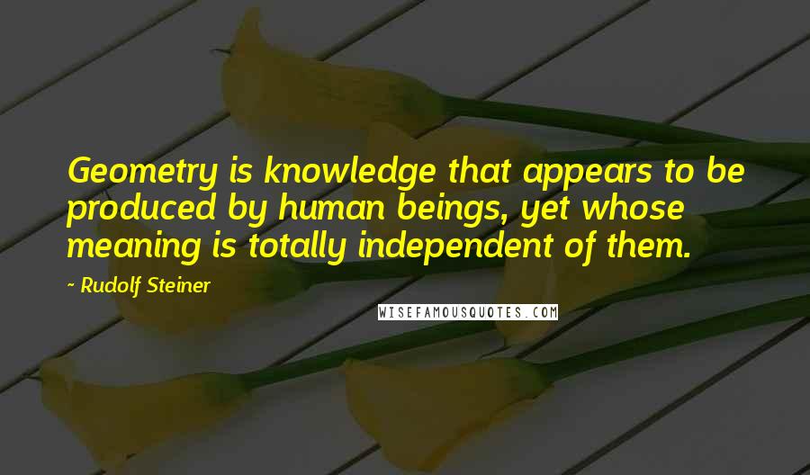 Rudolf Steiner Quotes: Geometry is knowledge that appears to be produced by human beings, yet whose meaning is totally independent of them.