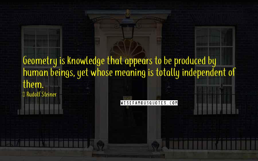 Rudolf Steiner Quotes: Geometry is knowledge that appears to be produced by human beings, yet whose meaning is totally independent of them.