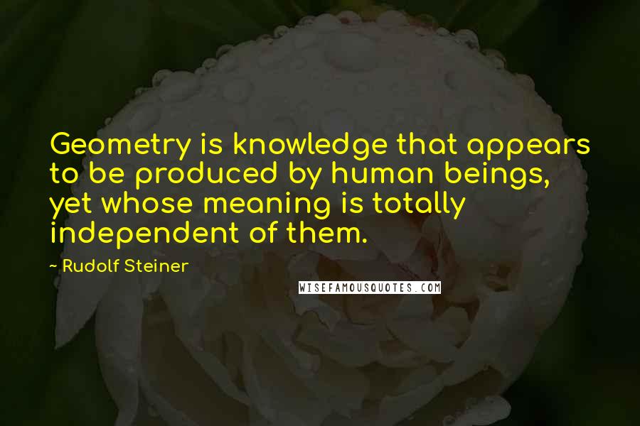 Rudolf Steiner Quotes: Geometry is knowledge that appears to be produced by human beings, yet whose meaning is totally independent of them.