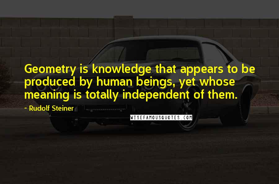 Rudolf Steiner Quotes: Geometry is knowledge that appears to be produced by human beings, yet whose meaning is totally independent of them.