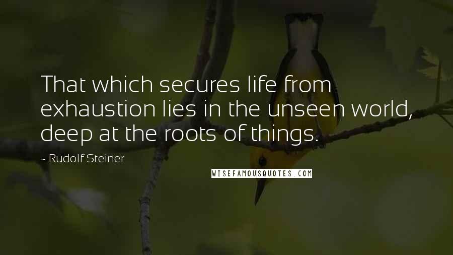 Rudolf Steiner Quotes: That which secures life from exhaustion lies in the unseen world, deep at the roots of things.