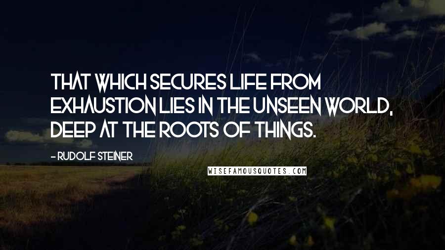 Rudolf Steiner Quotes: That which secures life from exhaustion lies in the unseen world, deep at the roots of things.