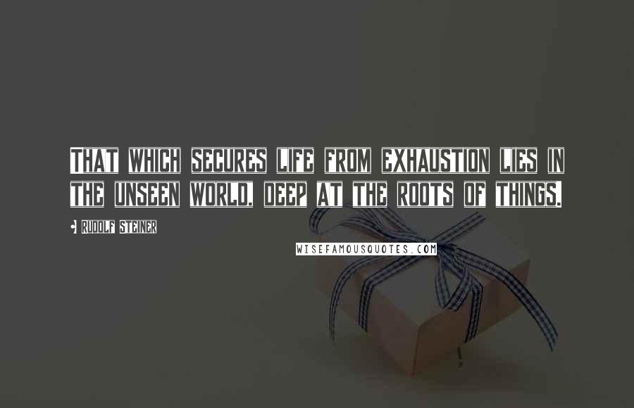 Rudolf Steiner Quotes: That which secures life from exhaustion lies in the unseen world, deep at the roots of things.