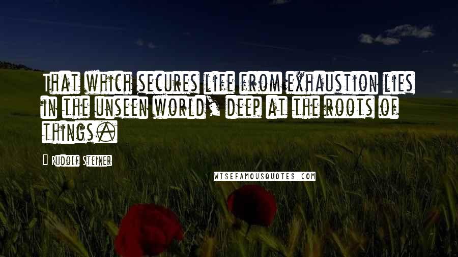 Rudolf Steiner Quotes: That which secures life from exhaustion lies in the unseen world, deep at the roots of things.