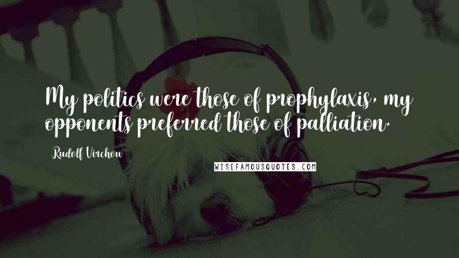 Rudolf Virchow Quotes: My politics were those of prophylaxis, my opponents preferred those of palliation.