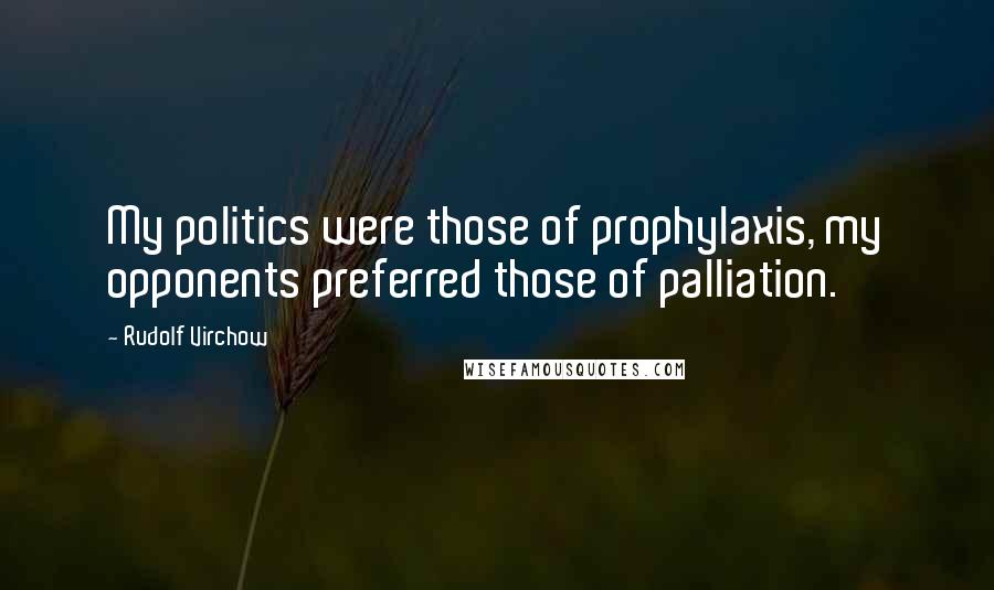 Rudolf Virchow Quotes: My politics were those of prophylaxis, my opponents preferred those of palliation.