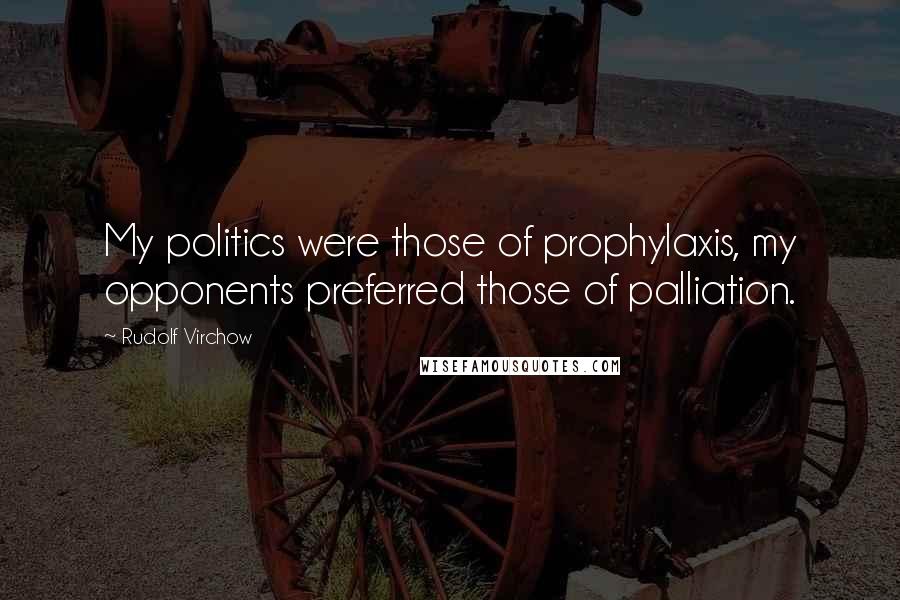 Rudolf Virchow Quotes: My politics were those of prophylaxis, my opponents preferred those of palliation.