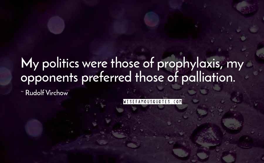 Rudolf Virchow Quotes: My politics were those of prophylaxis, my opponents preferred those of palliation.