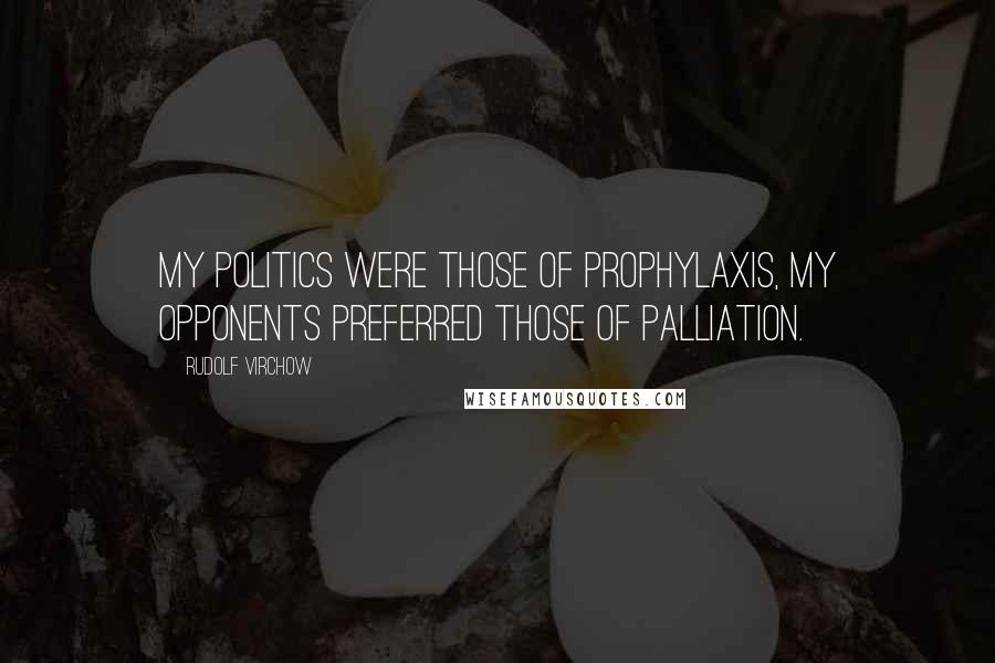 Rudolf Virchow Quotes: My politics were those of prophylaxis, my opponents preferred those of palliation.