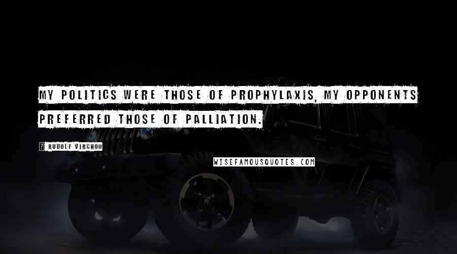 Rudolf Virchow Quotes: My politics were those of prophylaxis, my opponents preferred those of palliation.
