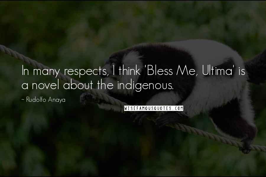 Rudolfo Anaya Quotes: In many respects, I think 'Bless Me, Ultima' is a novel about the indigenous.