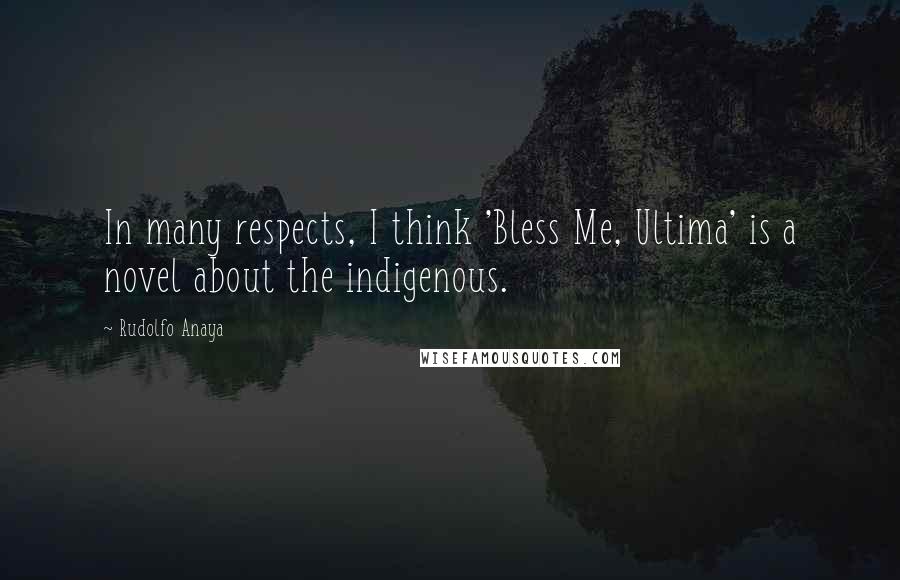 Rudolfo Anaya Quotes: In many respects, I think 'Bless Me, Ultima' is a novel about the indigenous.