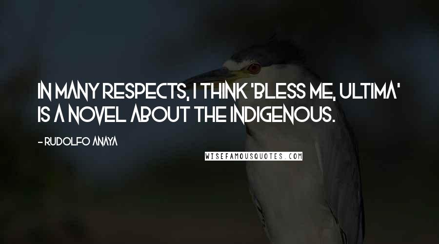 Rudolfo Anaya Quotes: In many respects, I think 'Bless Me, Ultima' is a novel about the indigenous.