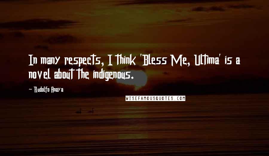 Rudolfo Anaya Quotes: In many respects, I think 'Bless Me, Ultima' is a novel about the indigenous.