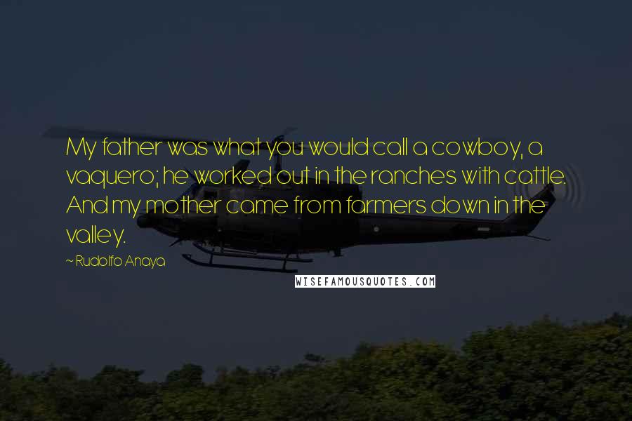 Rudolfo Anaya Quotes: My father was what you would call a cowboy, a vaquero; he worked out in the ranches with cattle. And my mother came from farmers down in the valley.