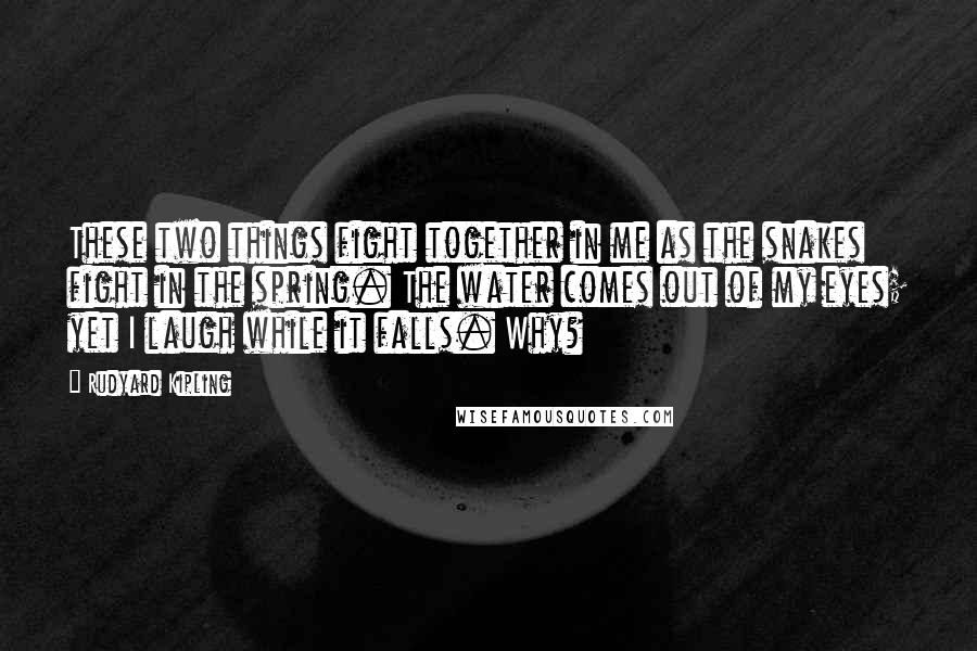 Rudyard Kipling Quotes: These two things fight together in me as the snakes fight in the spring. The water comes out of my eyes; yet I laugh while it falls. Why?