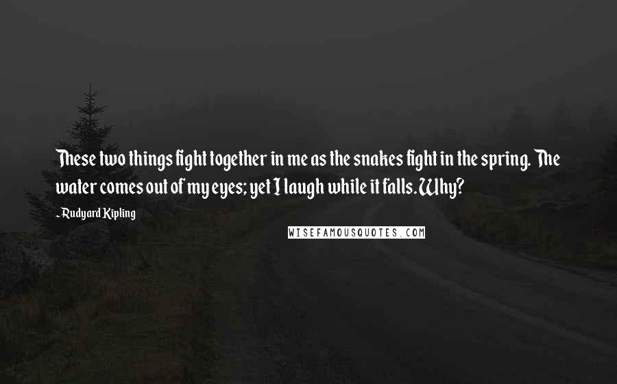 Rudyard Kipling Quotes: These two things fight together in me as the snakes fight in the spring. The water comes out of my eyes; yet I laugh while it falls. Why?