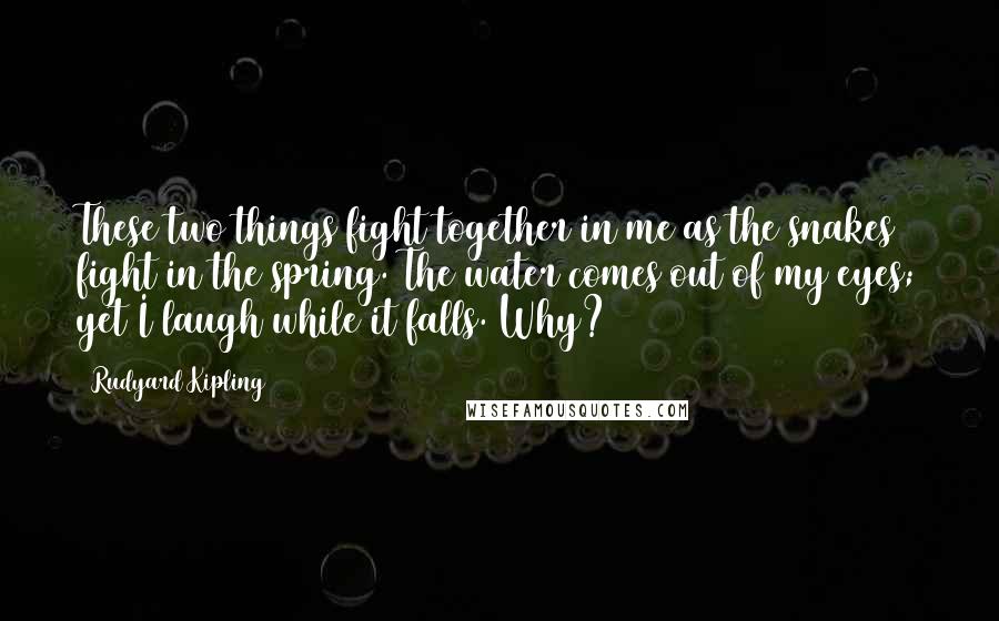 Rudyard Kipling Quotes: These two things fight together in me as the snakes fight in the spring. The water comes out of my eyes; yet I laugh while it falls. Why?