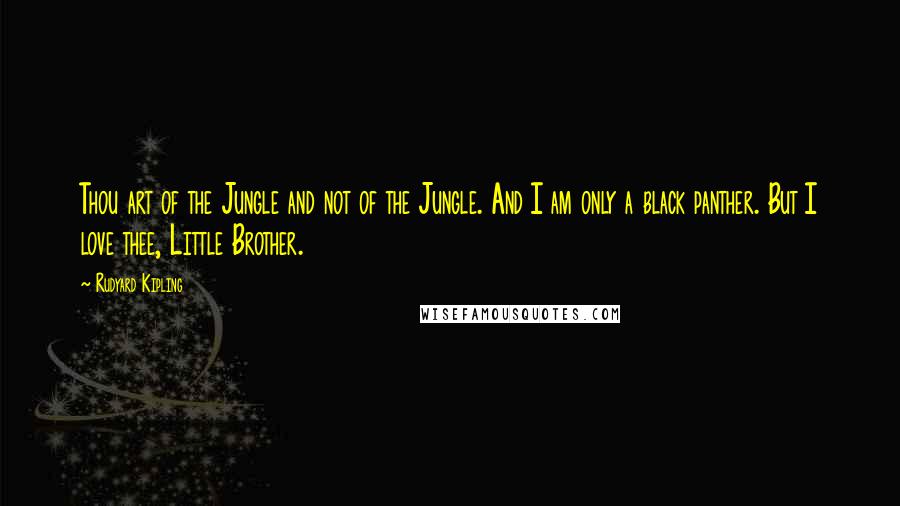 Rudyard Kipling Quotes: Thou art of the Jungle and not of the Jungle. And I am only a black panther. But I love thee, Little Brother.