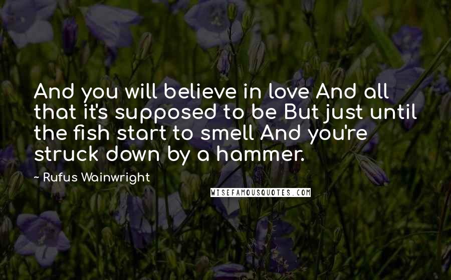 Rufus Wainwright Quotes: And you will believe in love And all that it's supposed to be But just until the fish start to smell And you're struck down by a hammer.