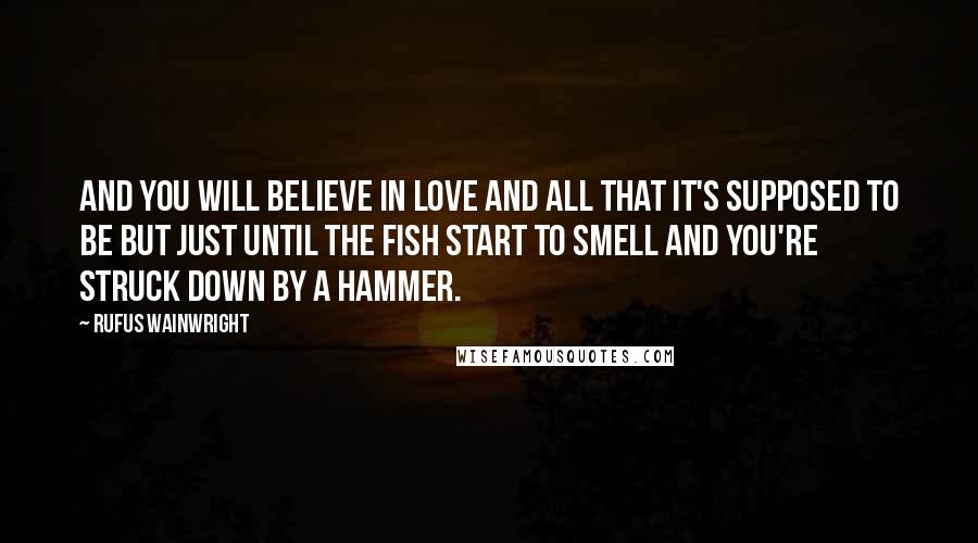 Rufus Wainwright Quotes: And you will believe in love And all that it's supposed to be But just until the fish start to smell And you're struck down by a hammer.