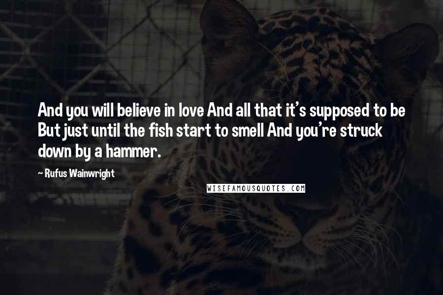 Rufus Wainwright Quotes: And you will believe in love And all that it's supposed to be But just until the fish start to smell And you're struck down by a hammer.