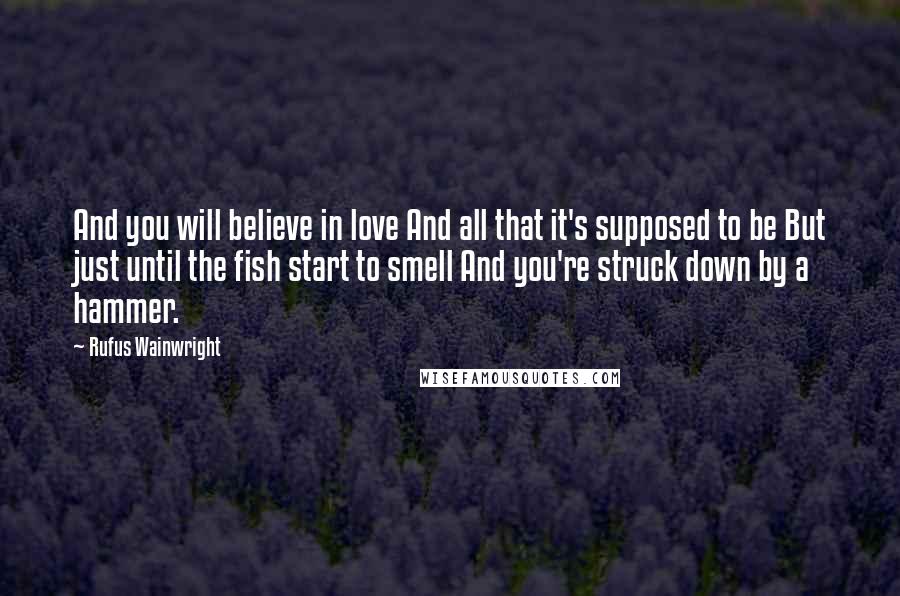 Rufus Wainwright Quotes: And you will believe in love And all that it's supposed to be But just until the fish start to smell And you're struck down by a hammer.