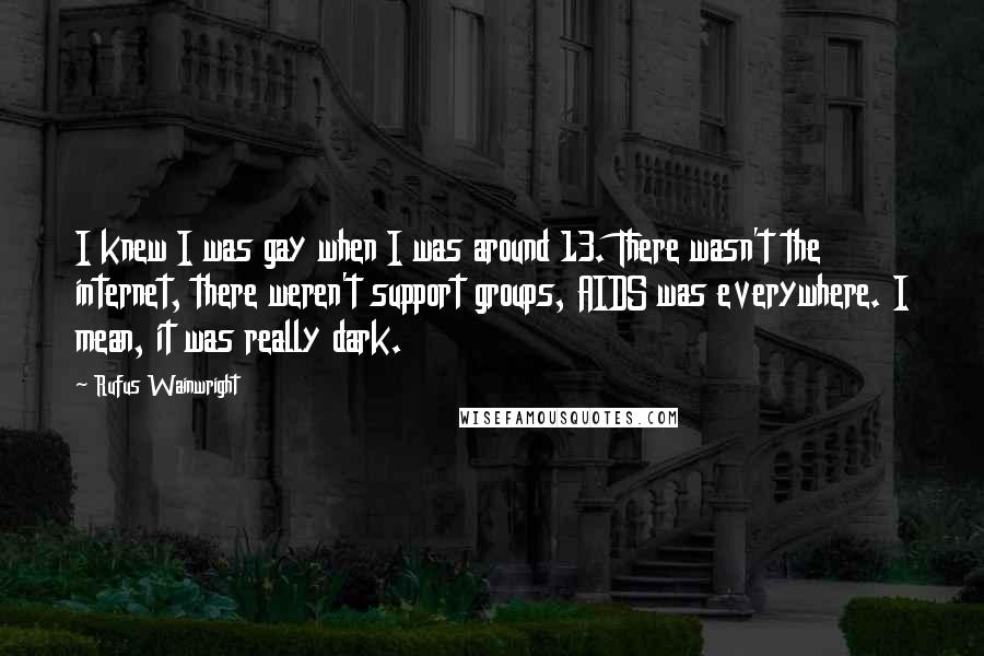 Rufus Wainwright Quotes: I knew I was gay when I was around 13. There wasn't the internet, there weren't support groups, AIDS was everywhere. I mean, it was really dark.