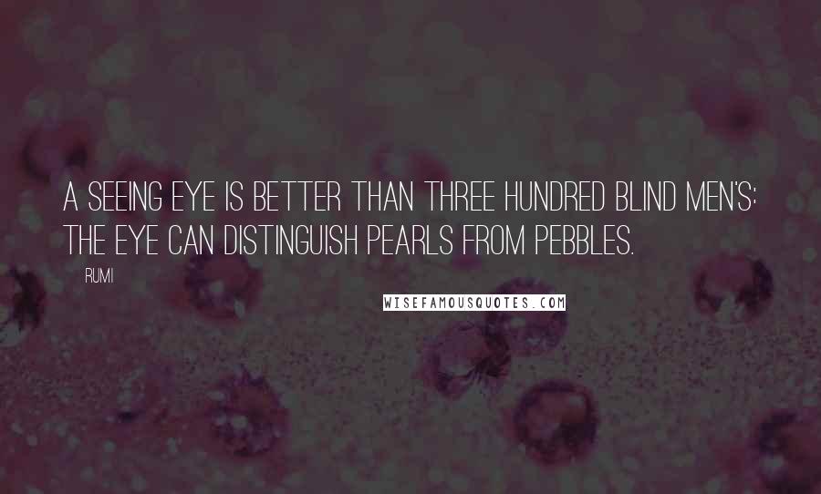 Rumi Quotes: A SEEING eye is better than three hundred blind men's: The eye can distinguish pearls from pebbles.